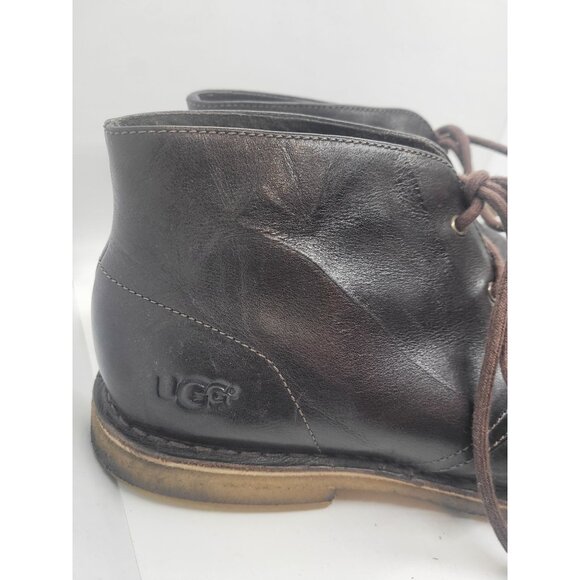 Ugg Mens Leather Chukka Boots 12 Dark Brown Lace-Up Classic Preppy comfort - Picture 7 of 10